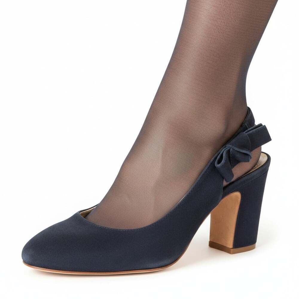 Boden Navy Blue Suede Block Heel Slingback Pump Bow Detail Real Leather EU 39